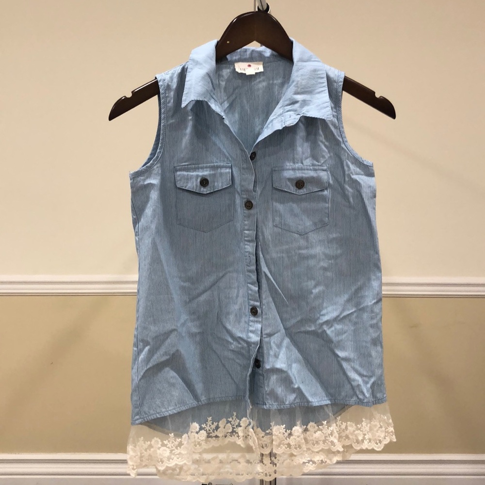 Girls Demin Lace Button Down Shirt